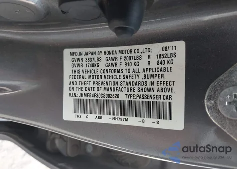 2012 Honda Civic Hybrid z USA, uszkodzony, nr VIN JHMFB4F30CS002626